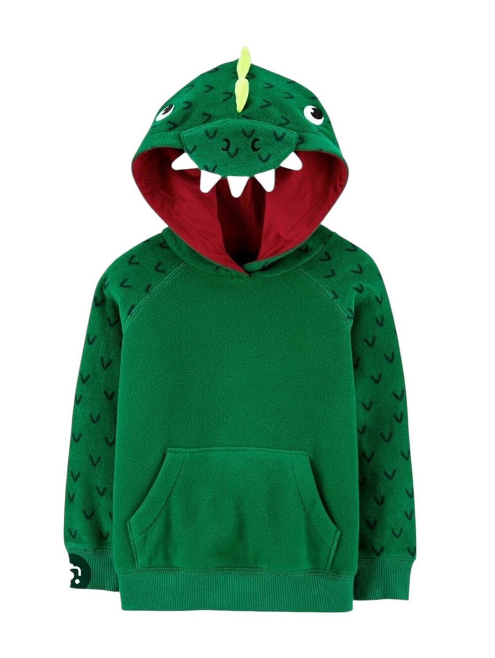 ✅4/25$✅ 24 Months Carter's Green Dino Hooded Sweatshirt with Red Lined Hoodgs E3
